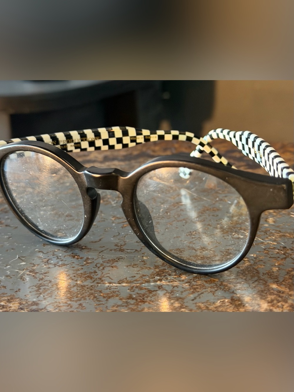 Traction Productions France Vintage Deadstock Checkerboard Round Eyeglasses NOS